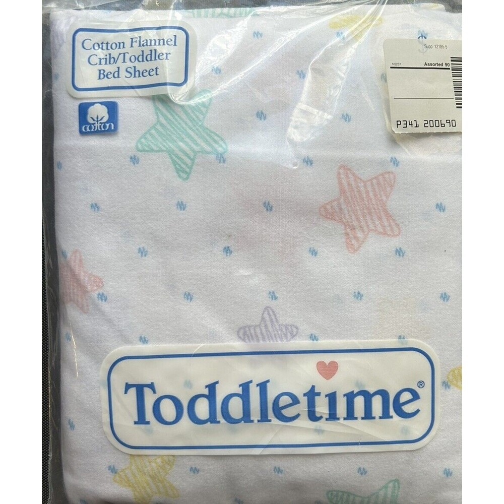 Toddletime Fitted Cotton Flannel Crib Toddler Sheet Celestial Stars Vintage USA